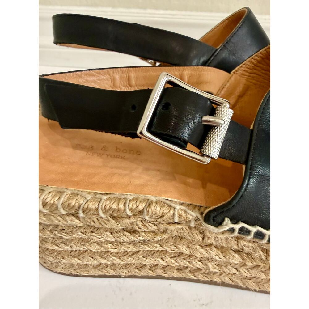Rag & Bone Black Leather Suede Espadrille Platform Wedge Sandals Size EU 38 US 8 - Picture 10 of 12